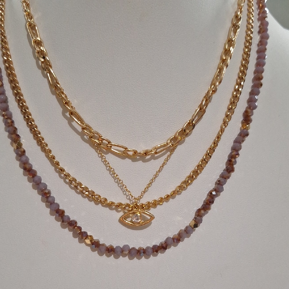 Elegant Gold and Purple Layered Necklace Set